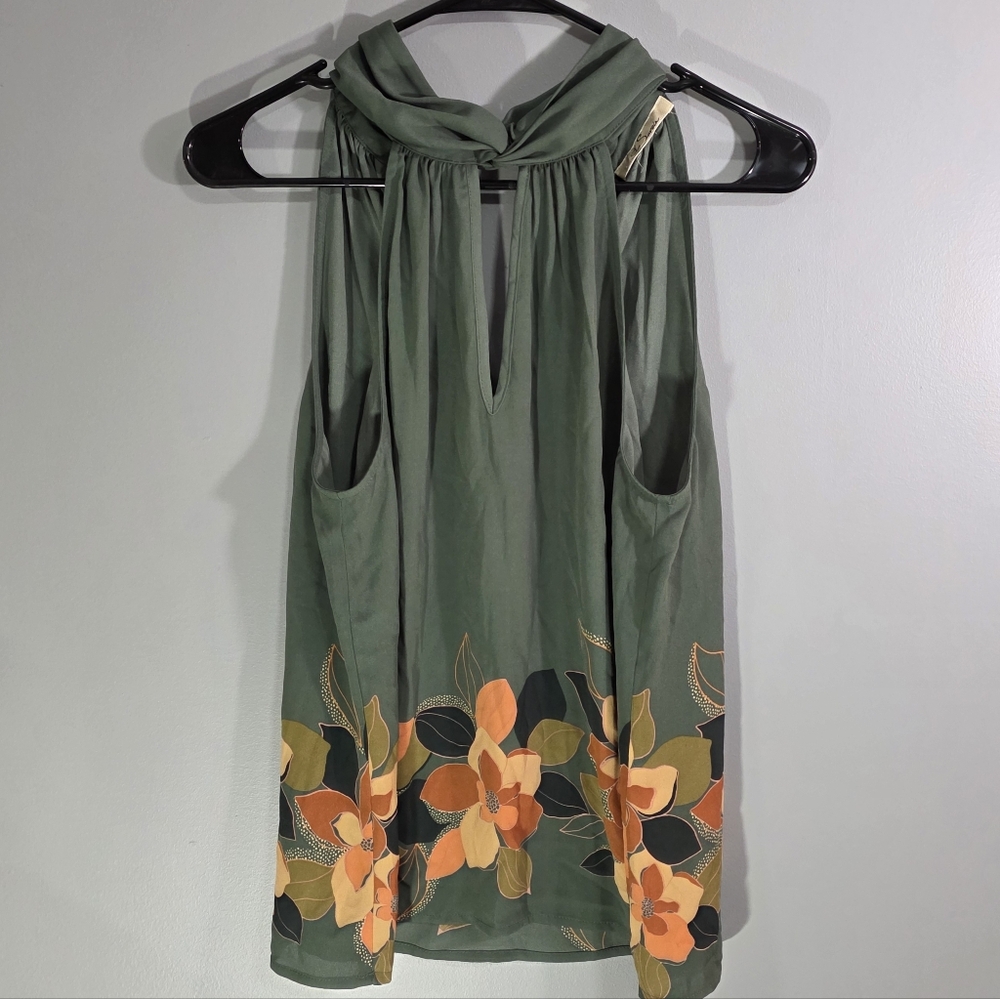 Elegant Olive Floral Halter Blouse
